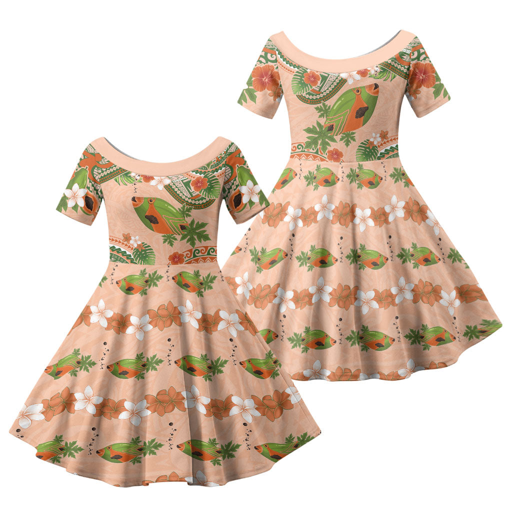 Hawaii Papaya Family Matching Tank Maxi Dress and Hawaiian Shirt Cute Cosplay Humuhumu Fish Plumeria Waves DT05 Daughter's Dress Orange - Polynesian Pride