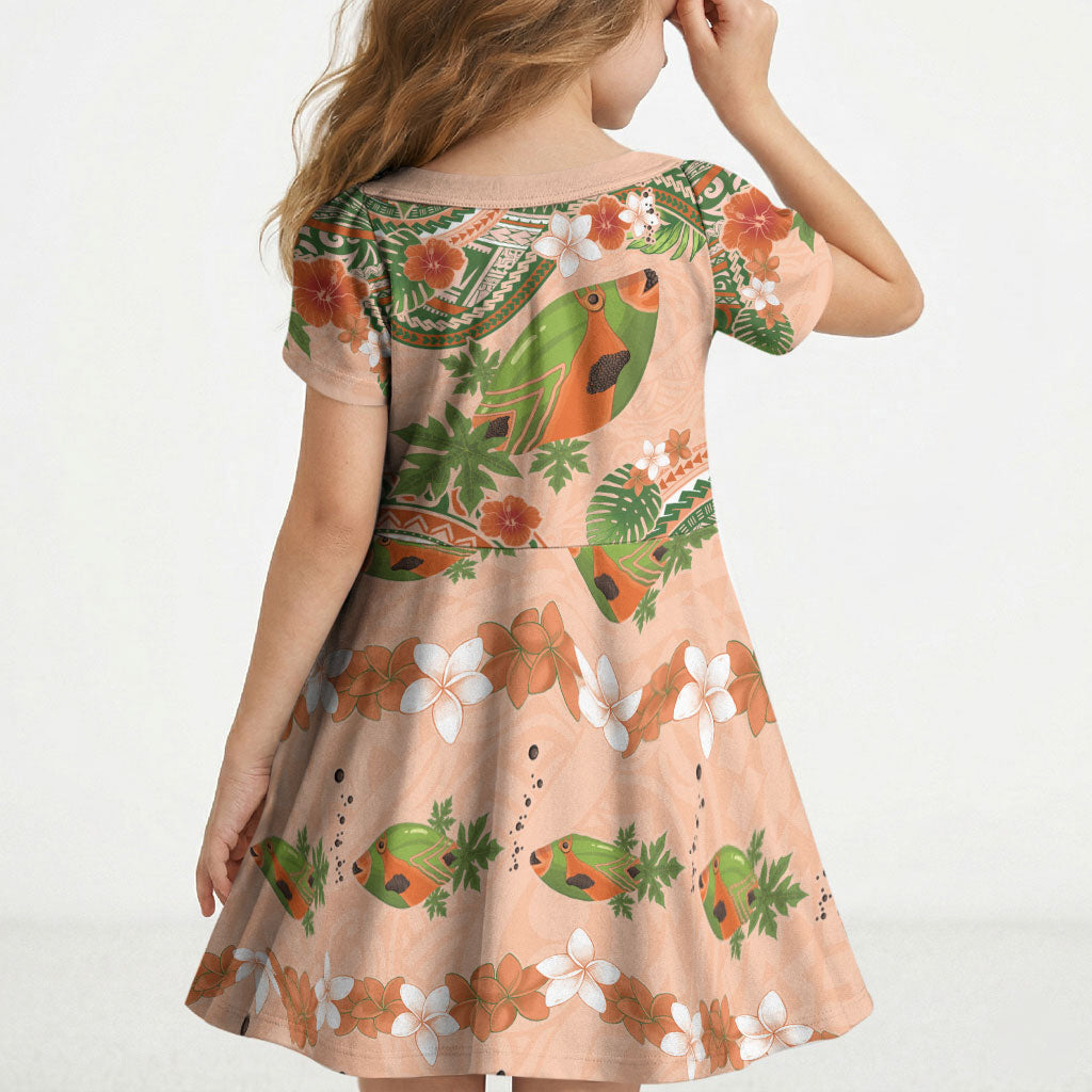 Hawaii Papaya Kid Short Sleeve Dress Cute Cosplay Humuhumu Fish Plumeria Waves DT05 - Polynesian Pride