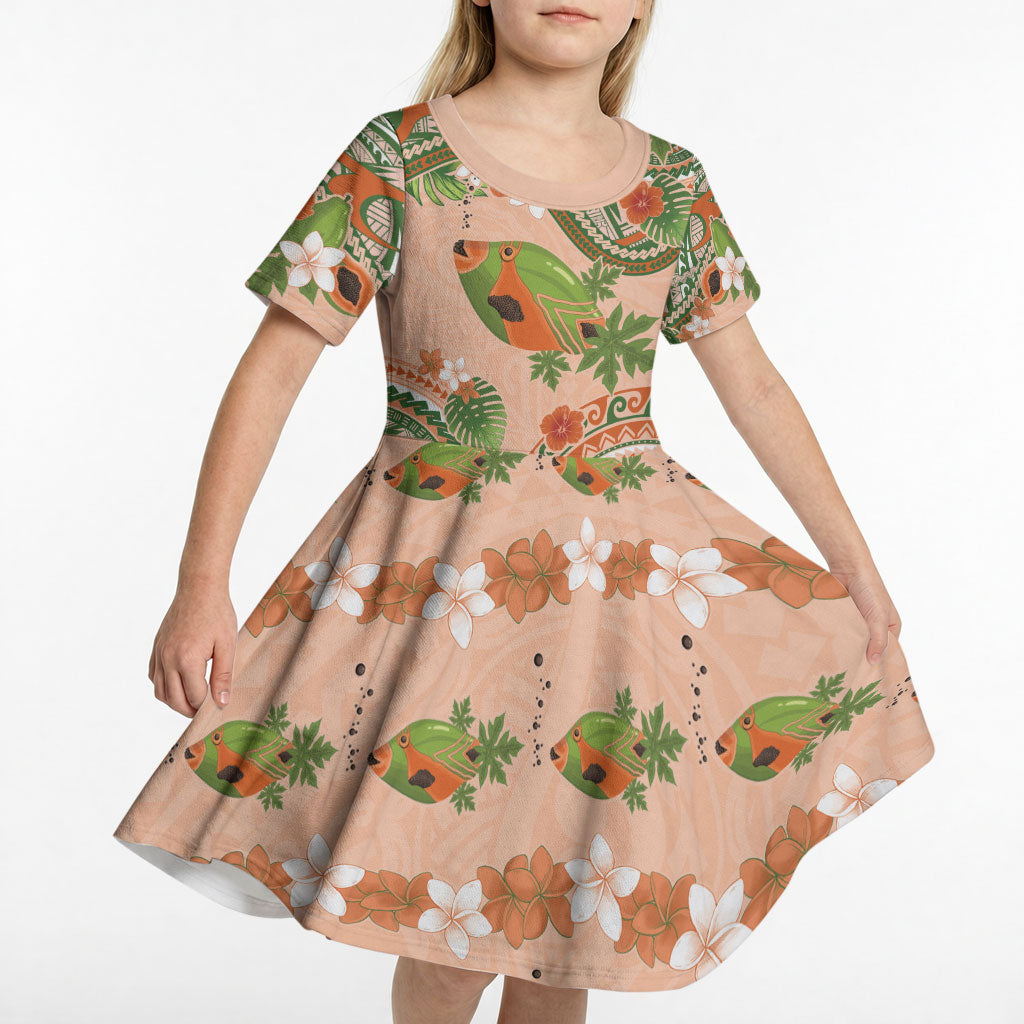 Hawaii Papaya Kid Short Sleeve Dress Cute Cosplay Humuhumu Fish Plumeria Waves DT05 - Polynesian Pride