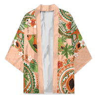 Hawaii Papaya Kimono Cute Cosplay Humuhumu Fish Plumeria Waves DT05 Unisex Orange - Polynesian Pride