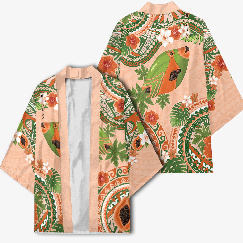 Hawaii Papaya Kimono Cute Cosplay Humuhumu Fish Plumeria Waves DT05 - Polynesian Pride