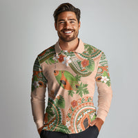 Hawaii Papaya Long Sleeve Polo Shirt Cute Cosplay Humuhumu Fish Plumeria Waves DT05 - Polynesian Pride