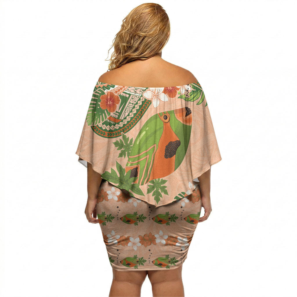 Hawaii Papaya Off Shoulder Short Dress Cute Cosplay Humuhumu Fish Plumeria Waves DT05 - Polynesian Pride