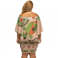 Hawaii Papaya Off Shoulder Short Dress Cute Cosplay Humuhumu Fish Plumeria Waves DT05 - Polynesian Pride