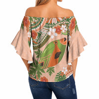 Hawaii Papaya Off Shoulder Wrap Waist Top Cute Cosplay Humuhumu Fish Plumeria Waves DT05 - Polynesian Pride