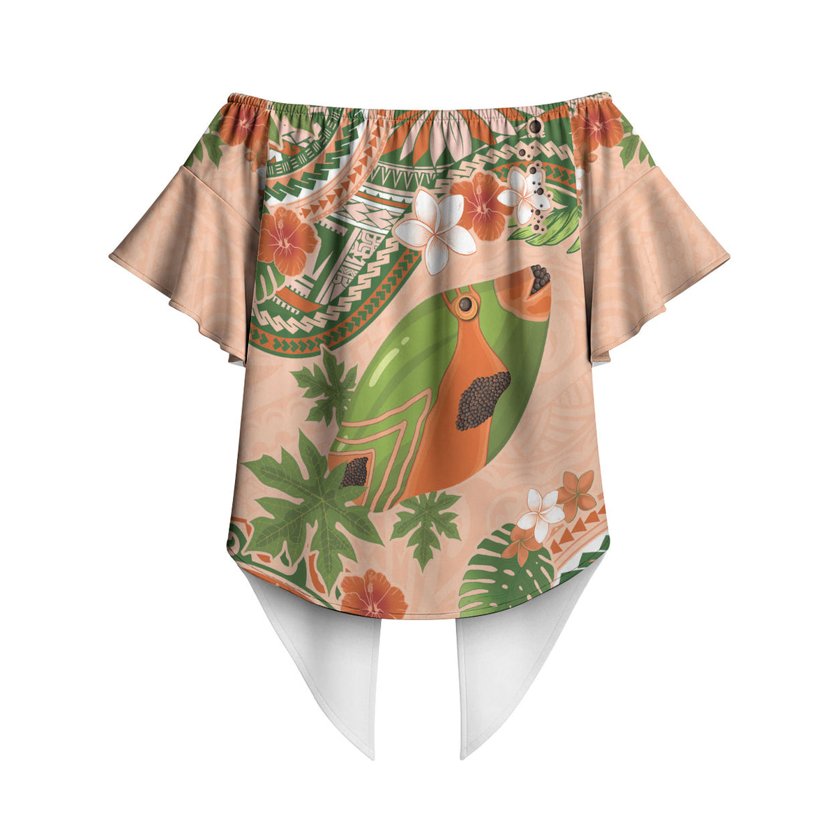 Hawaii Papaya Off Shoulder Wrap Waist Top Cute Cosplay Humuhumu Fish Plumeria Waves DT05 - Polynesian Pride