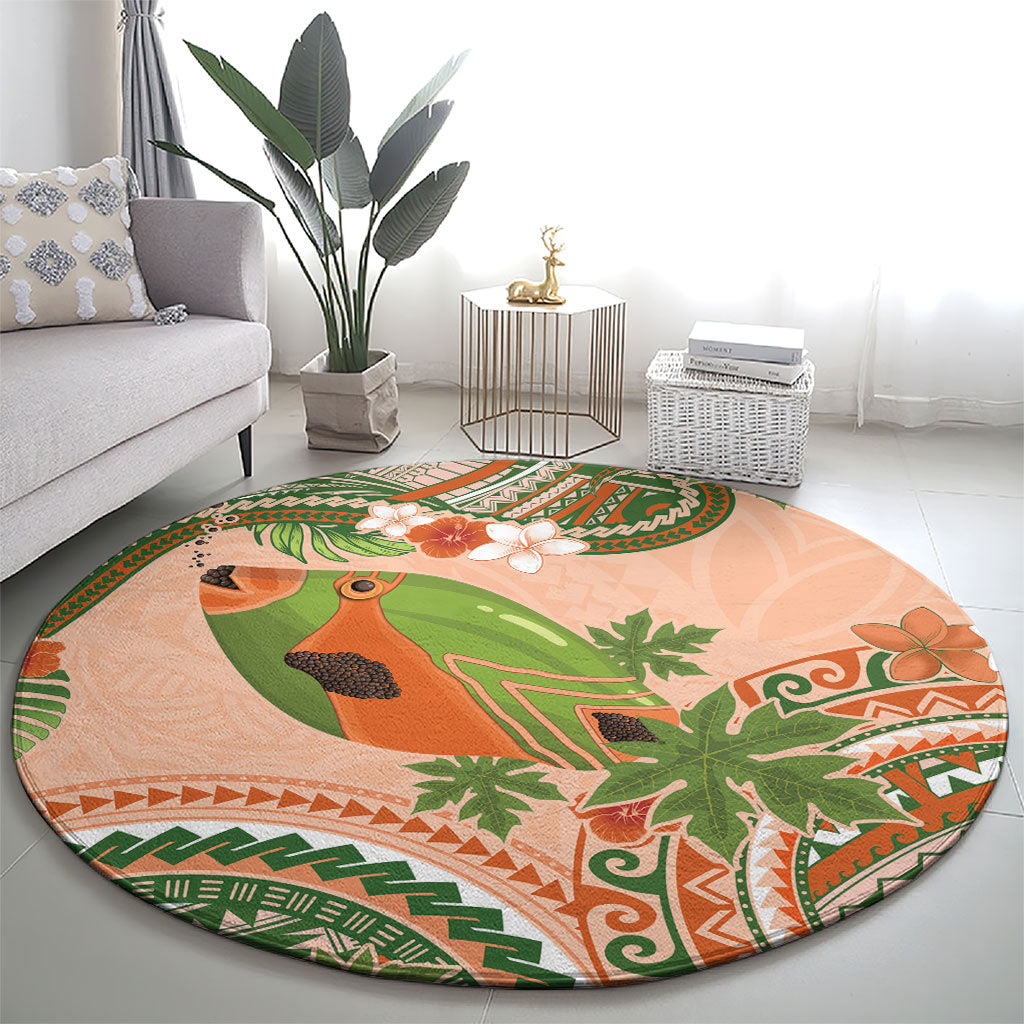 Hawaii Papaya Round Carpet Cute Cosplay Humuhumu Fish Plumeria Waves DT05 - Polynesian Pride