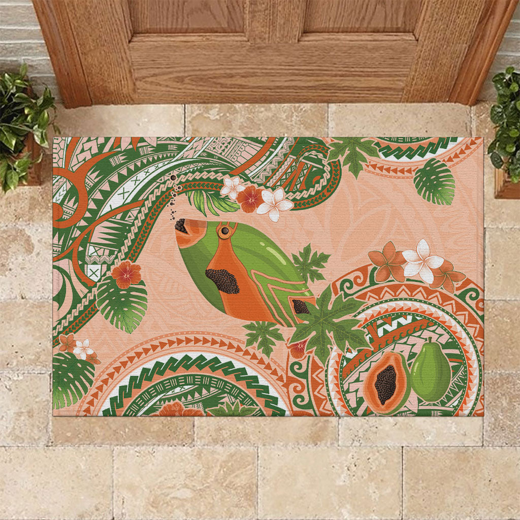 Hawaii Papaya Rubber Doormat Cute Cosplay Humuhumu Fish Plumeria Waves DT05 Orange - Polynesian Pride