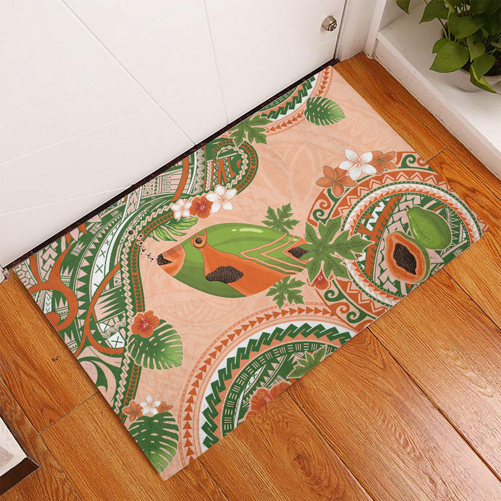 Hawaii Papaya Rubber Doormat Cute Cosplay Humuhumu Fish Plumeria Waves DT05 - Polynesian Pride