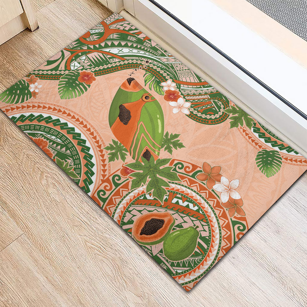 Hawaii Papaya Rubber Doormat Cute Cosplay Humuhumu Fish Plumeria Waves DT05 - Polynesian Pride