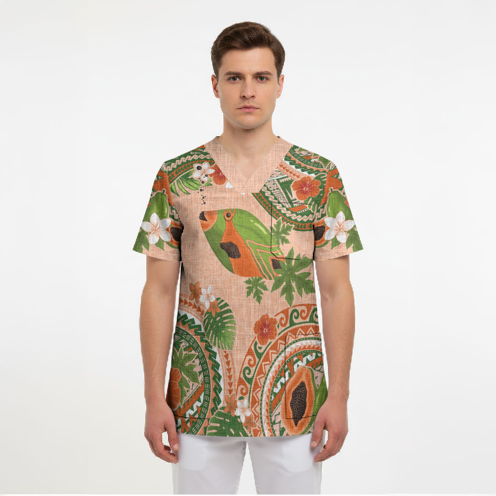 Hawaii Papaya Scrub Top Cute Cosplay Humuhumu Fish Plumeria Waves DT05 - Polynesian Pride