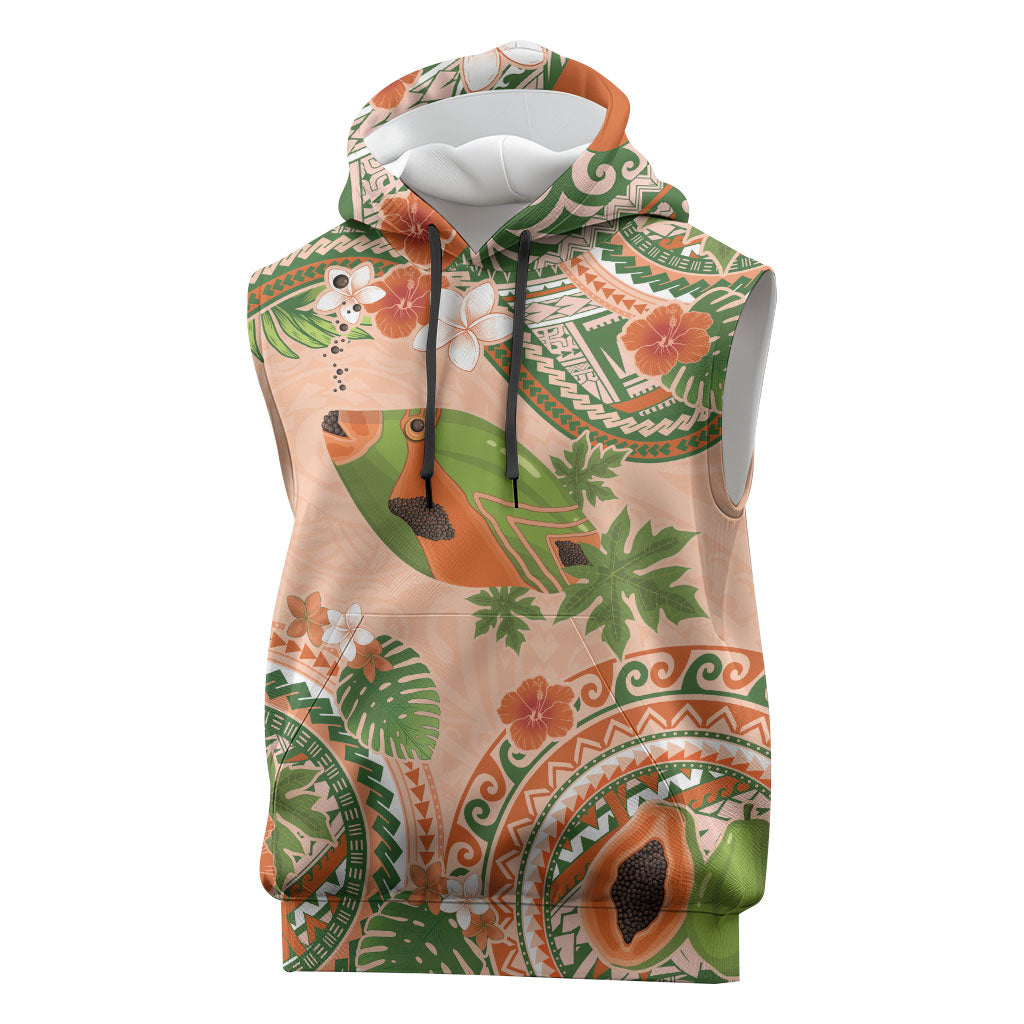 Hawaii Papaya Sleeveless Hoodie Cute Cosplay Humuhumu Fish Plumeria Waves DT05 Orange - Polynesian Pride