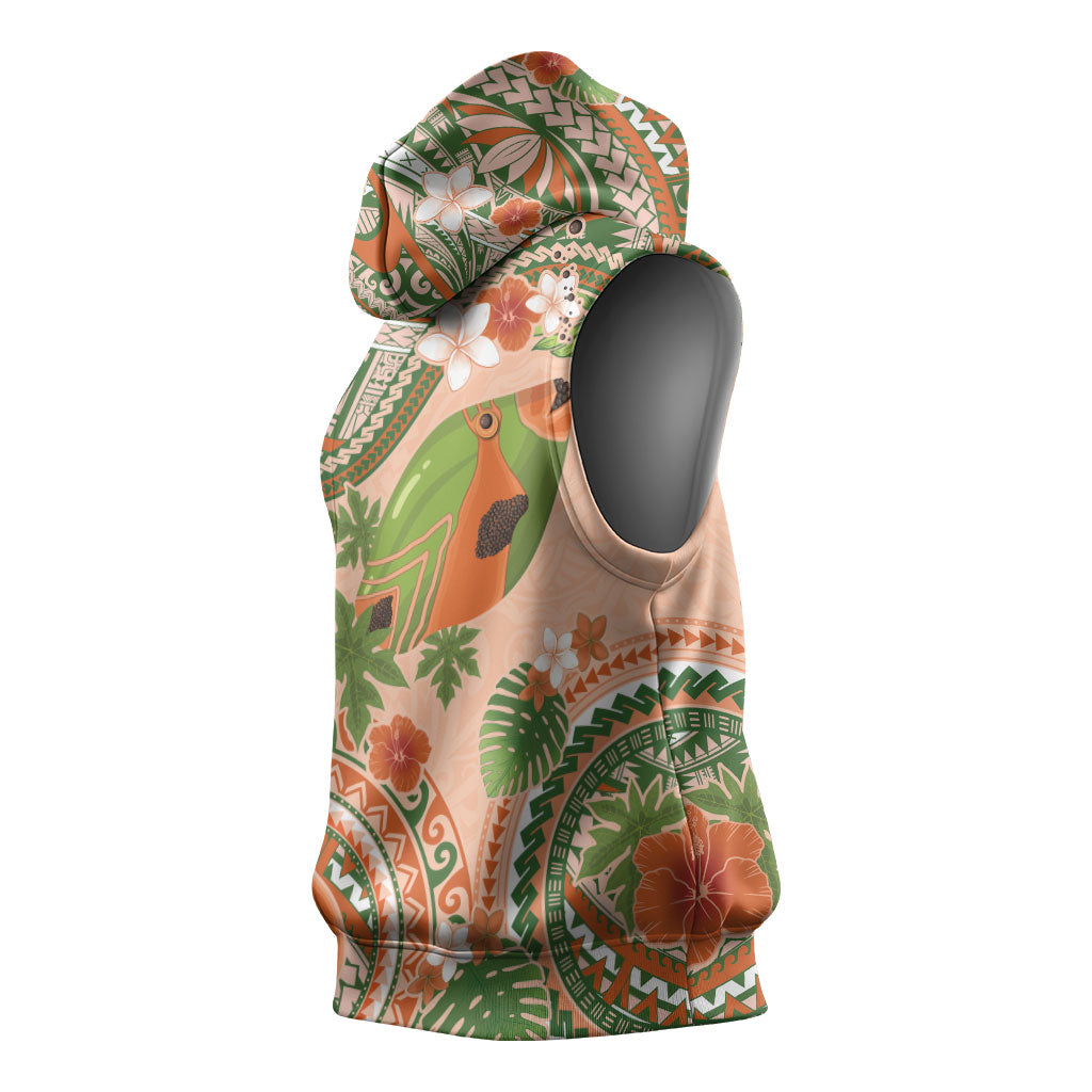 Hawaii Papaya Sleeveless Hoodie Cute Cosplay Humuhumu Fish Plumeria Waves DT05 - Polynesian Pride