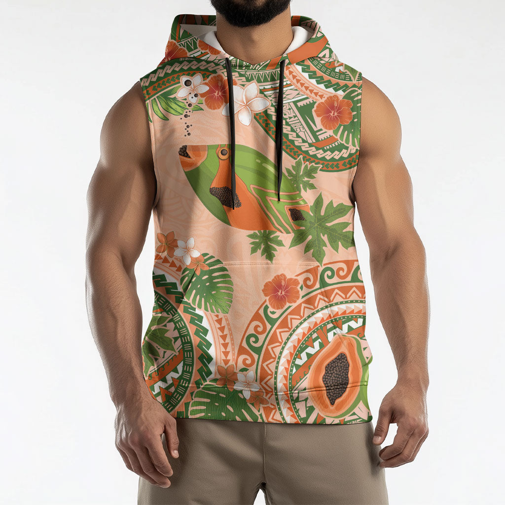 Hawaii Papaya Sleeveless Hoodie Cute Cosplay Humuhumu Fish Plumeria Waves DT05 - Polynesian Pride