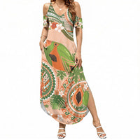 Hawaii Papaya Summer Maxi Dress Cute Cosplay Humuhumu Fish Plumeria Waves DT05 Women Orange - Polynesian Pride