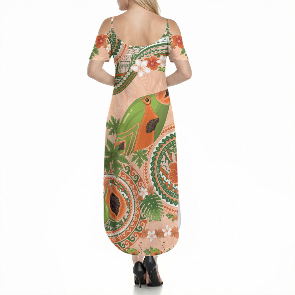 Hawaii Papaya Summer Maxi Dress Cute Cosplay Humuhumu Fish Plumeria Waves DT05 - Polynesian Pride