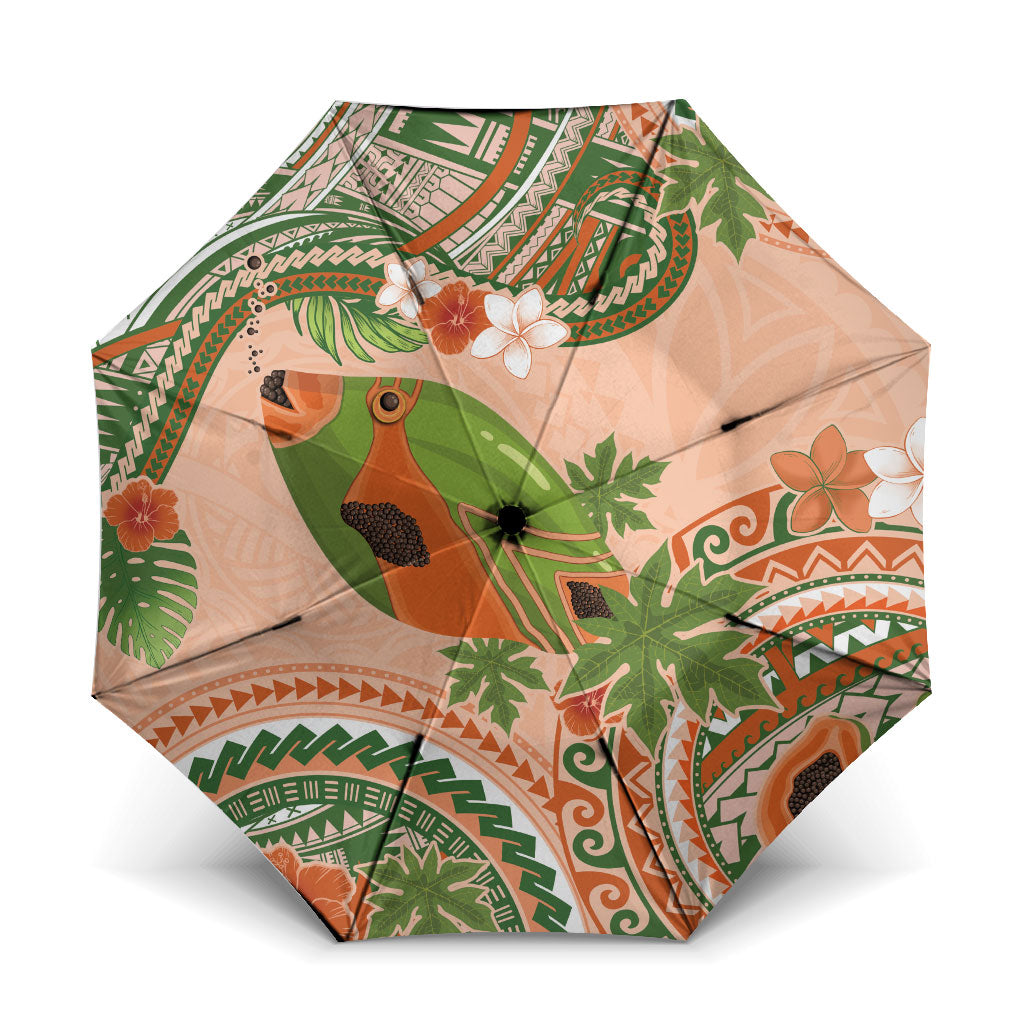Hawaii Papaya Umbrella Cute Cosplay Humuhumu Fish Plumeria Waves DT05 One Size Folded 11.42 inch Opened Diameter 37.4 inch Orange - Polynesian Pride