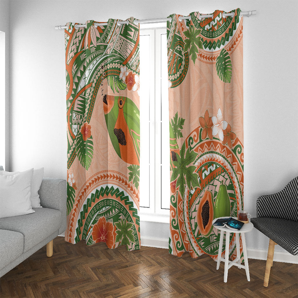 Hawaii Papaya Window Curtain Cute Cosplay Humuhumu Fish Plumeria Waves DT05 With Grommets Orange - Polynesian Pride