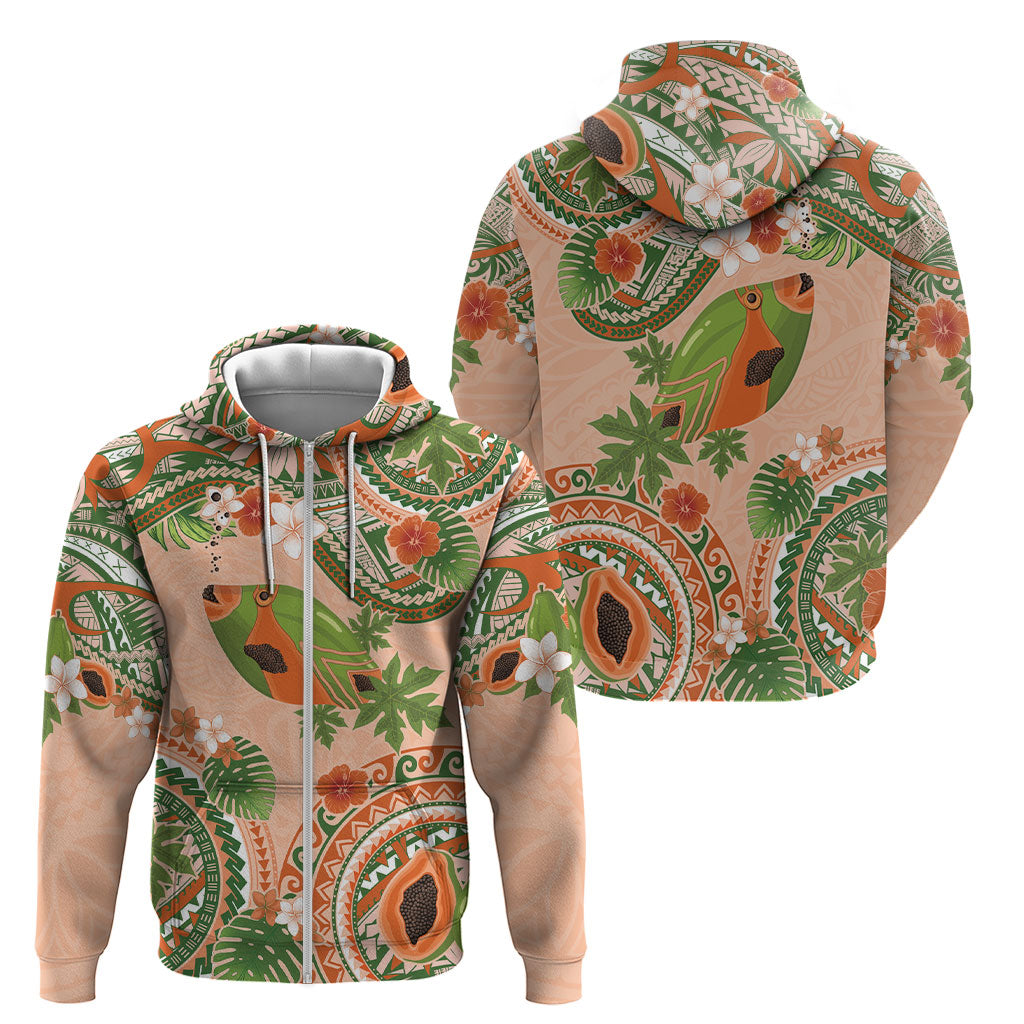 Hawaii Papaya Zip Hoodie Cute Cosplay Humuhumu Fish Plumeria Waves DT05 - Polynesian Pride