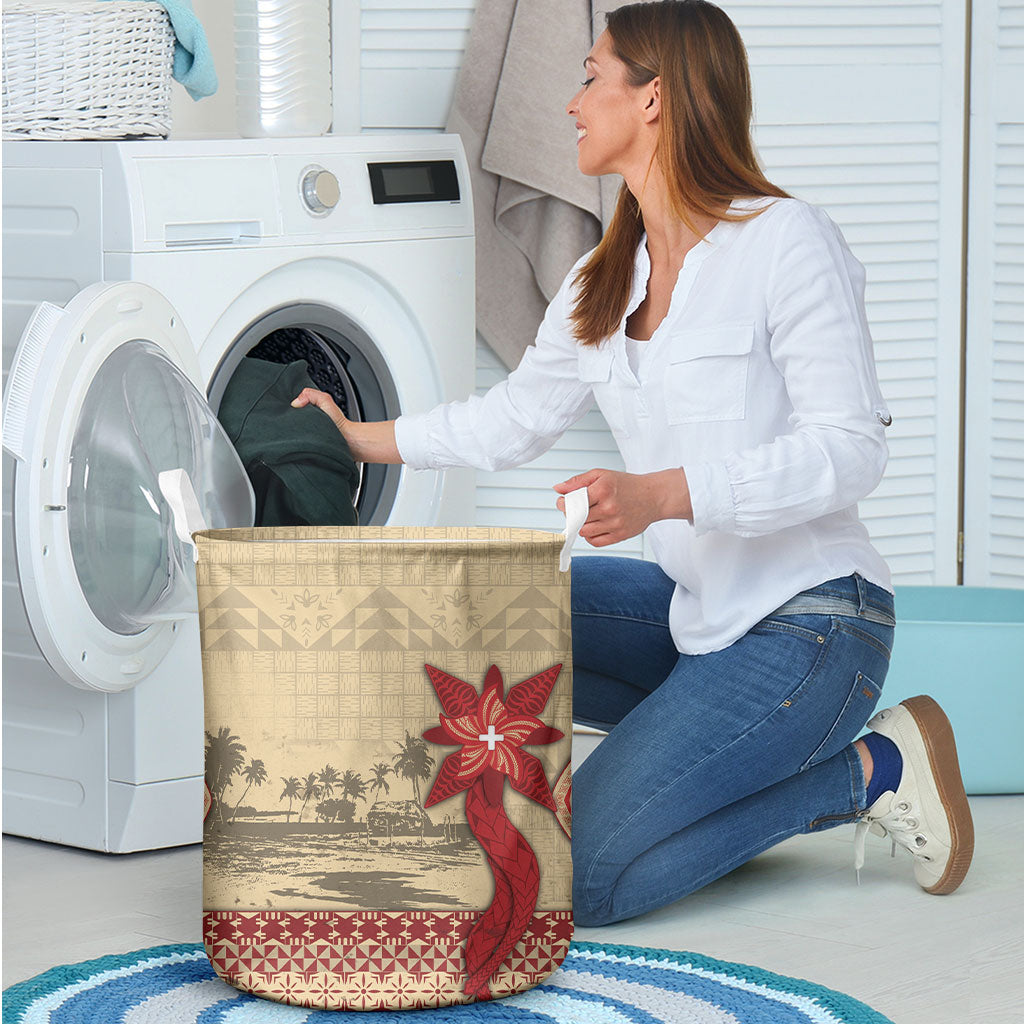 Tonga Language Week Laundry Basket Tribal Cross Ngatu Floral Pattern DT05 - Polynesian Pride