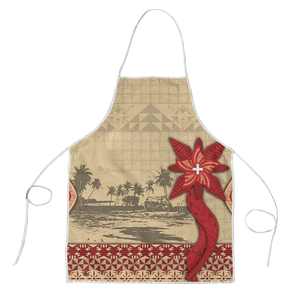 Tonga Language Week Apron Tribal Cross Ngatu Floral Pattern DT05 Red - Polynesian Pride