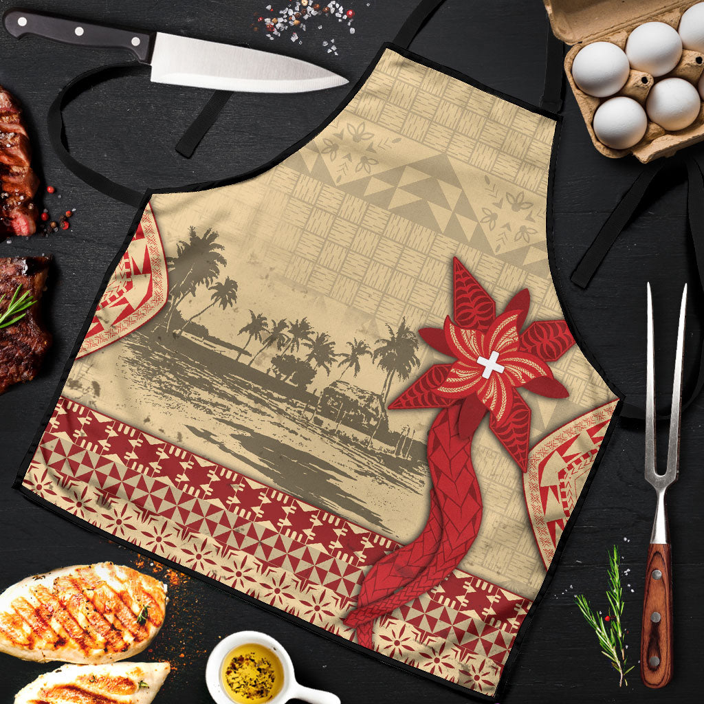 Tonga Language Week Apron Tribal Cross Ngatu Floral Pattern DT05 Red - Polynesian Pride