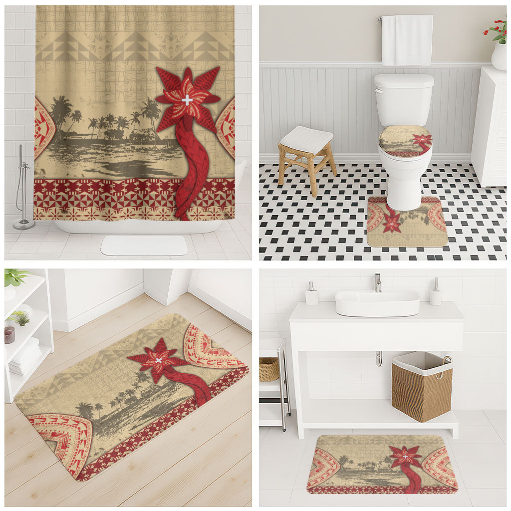 Tonga Language Week Bathroom Set Tribal Cross Ngatu Floral Pattern DT05 - Polynesian Pride