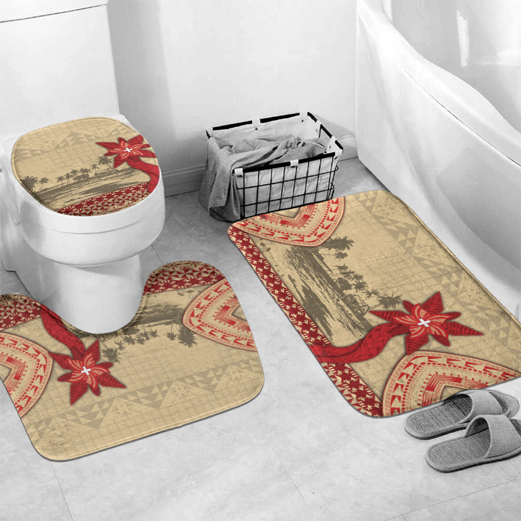 Tonga Language Week Bathroom Set Tribal Cross Ngatu Floral Pattern DT05 Mat Set Only (3 pcs) One Size Red - Polynesian Pride