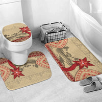 Tonga Language Week Bathroom Set Tribal Cross Ngatu Floral Pattern DT05 Mat Set Only (3 pcs) One Size Red - Polynesian Pride