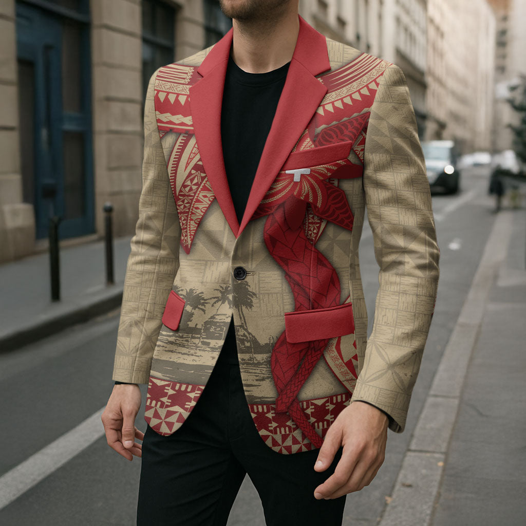 Tonga Language Week Blazer Tribal Cross Ngatu Floral Pattern DT05 - Polynesian Pride
