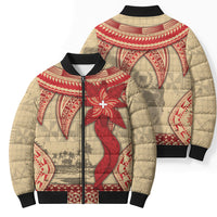 Tonga Language Week Bomber Puffer Jacket Tribal Cross Ngatu Floral Pattern DT05 - Polynesian Pride