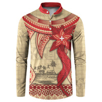 Tonga Language Week Button Sweatshirt Tribal Cross Ngatu Floral Pattern DT05 Red - Polynesian Pride
