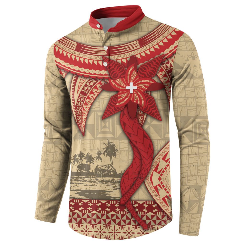 Tonga Language Week Button Sweatshirt Tribal Cross Ngatu Floral Pattern DT05 - Polynesian Pride