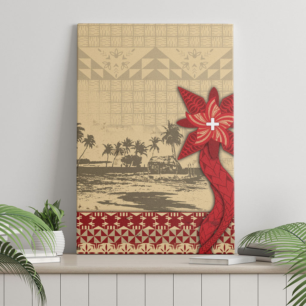 Tonga Language Week Canvas Wall Art Tribal Cross Ngatu Floral Pattern DT05 - Polynesian Pride