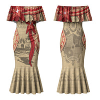 Tonga Language Week Couples Matching Mermaid Dress and Hawaiian Shirt Tribal Cross Ngatu Floral Pattern DT05 - Polynesian Pride