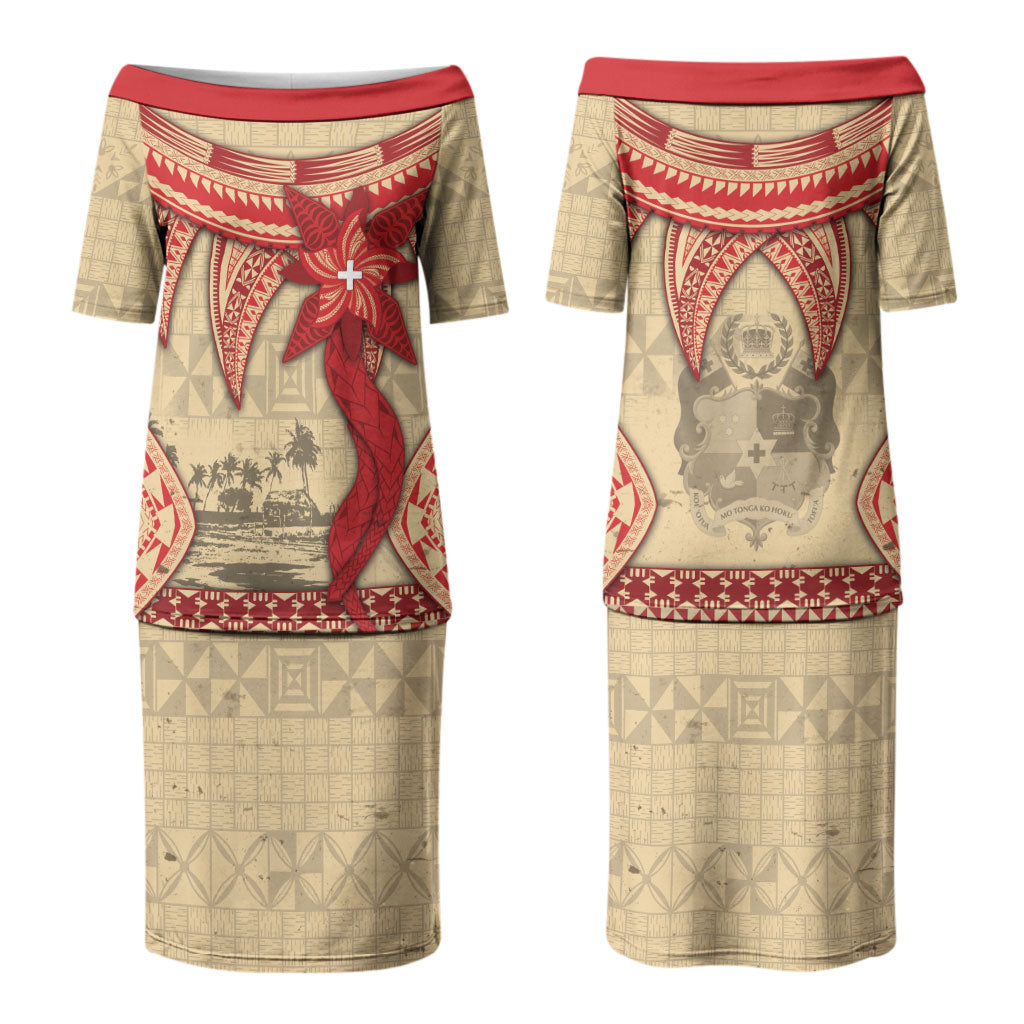 Tonga Language Week Couples Matching Puletasi and Hawaiian Shirt Tribal Cross Ngatu Floral Pattern DT05 - Polynesian Pride