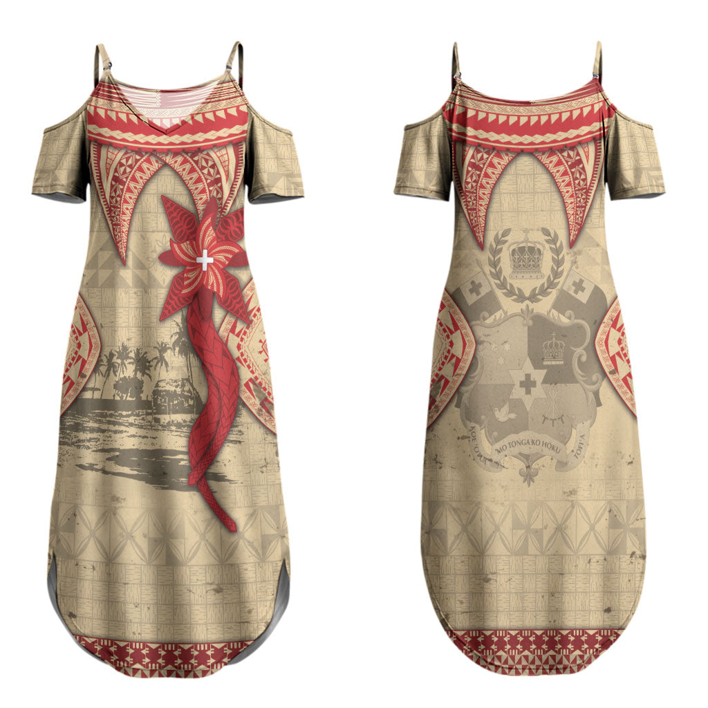 Tonga Language Week Couples Matching Summer Maxi Dress and Long Sleeve Button Shirt Tribal Cross Ngatu Floral Pattern DT05 - Polynesian Pride