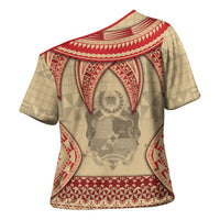 Tonga Language Week Cross Shoulder Shirt Tribal Cross Ngatu Floral Pattern DT05 - Polynesian Pride