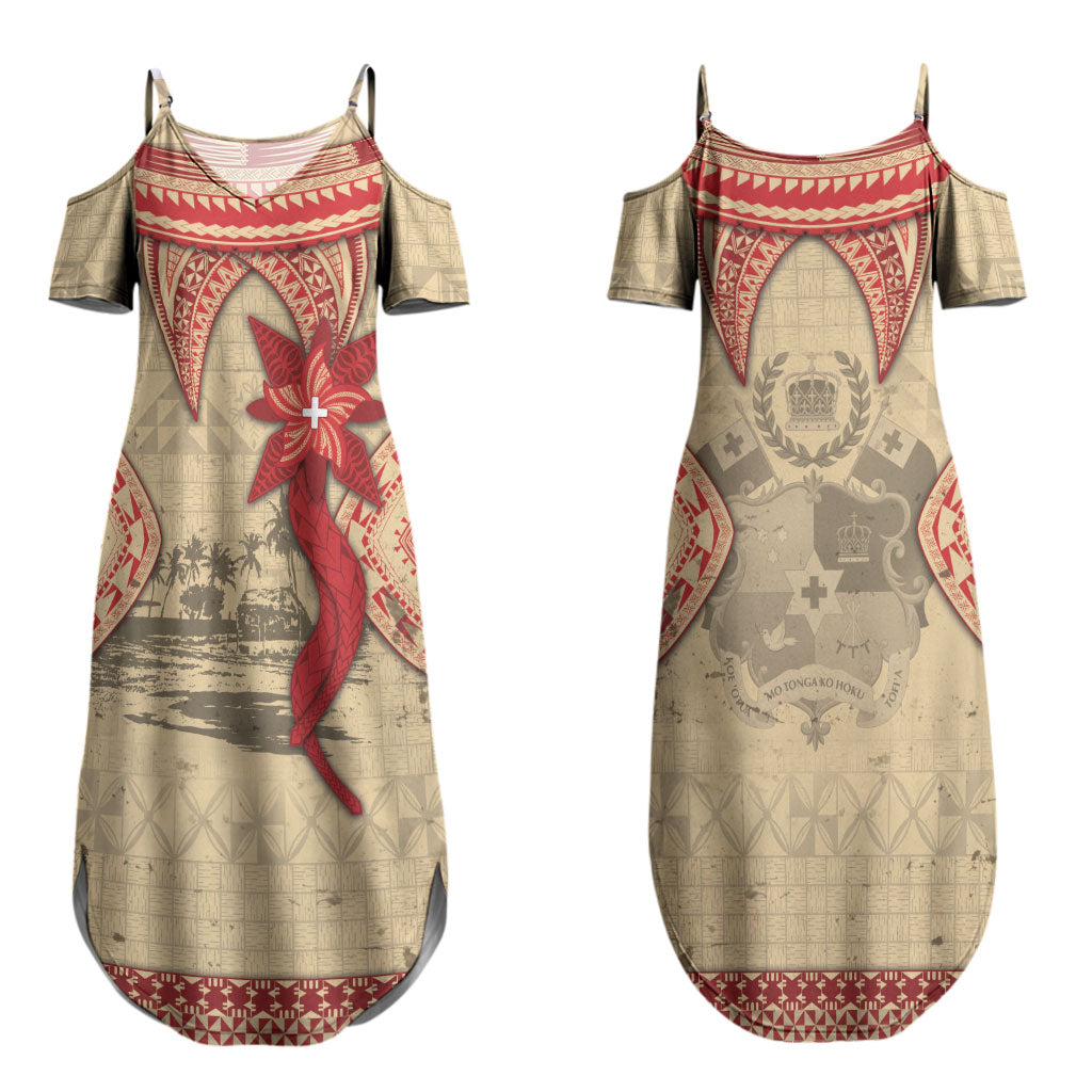 Tonga Language Week Family Matching Summer Maxi Dress and Hawaiian Shirt Tribal Cross Ngatu Floral Pattern DT05 Mom's Dress Red - Polynesian Pride