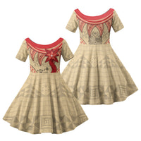 Tonga Language Week Family Matching Summer Maxi Dress and Hawaiian Shirt Tribal Cross Ngatu Floral Pattern DT05 Daughter's Dress Red - Polynesian Pride