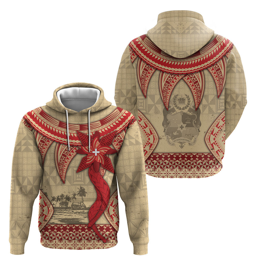 Tonga Language Week Hoodie Tribal Cross Ngatu Floral Pattern DT05 - Polynesian Pride