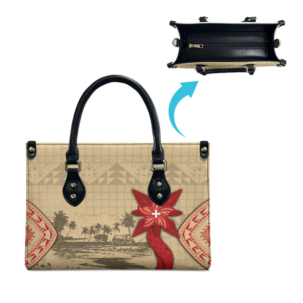 Tonga Language Week Leather Bag Tribal Cross Ngatu Floral Pattern DT05 - Polynesian Pride