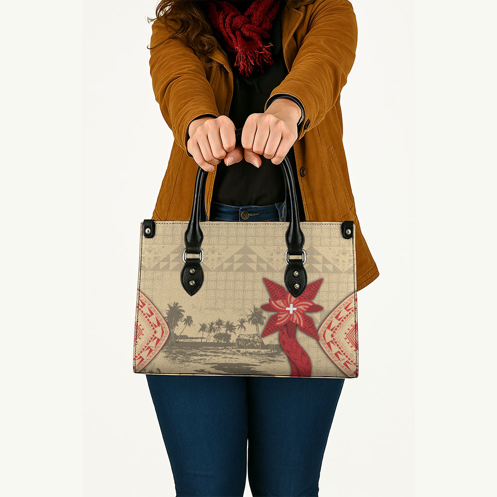 Tonga Language Week Leather Bag Tribal Cross Ngatu Floral Pattern DT05 - Polynesian Pride