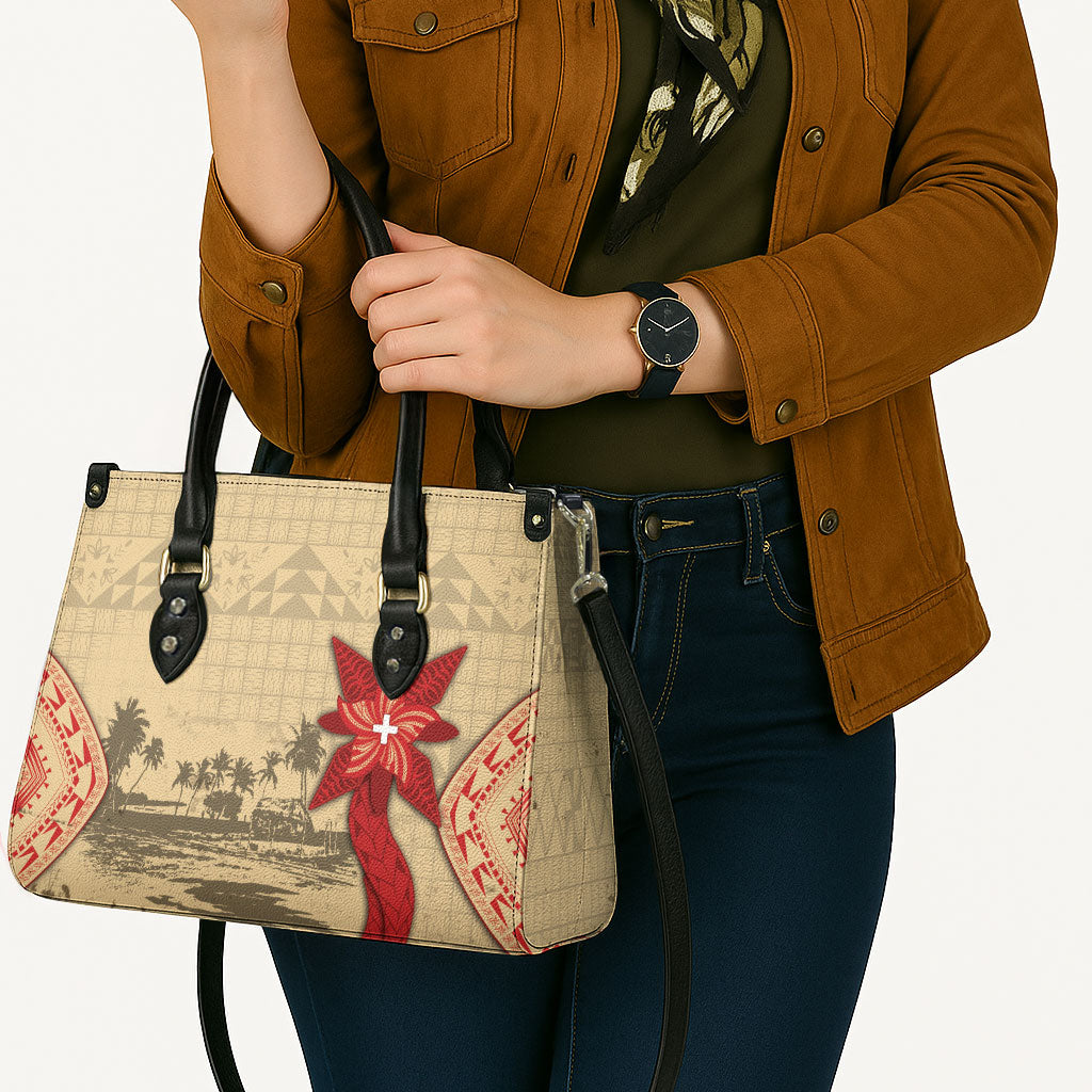 Tonga Language Week Leather Bag Tribal Cross Ngatu Floral Pattern DT05 - Polynesian Pride