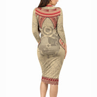 Tonga Language Week Long Sleeve Bodycon Dress Tribal Cross Ngatu Floral Pattern DT05 - Polynesian Pride