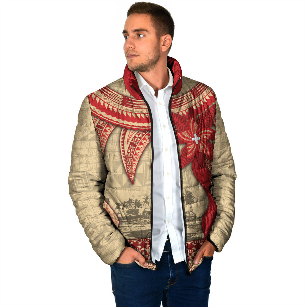 Tonga Language Week Padded Jacket Tribal Cross Ngatu Floral Pattern DT05 - Polynesian Pride