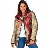 Tonga Language Week Padded Jacket Tribal Cross Ngatu Floral Pattern DT05 Women Red - Polynesian Pride