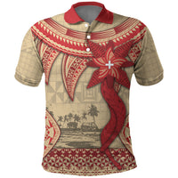 Tonga Language Week Polo Shirt Tribal Cross Ngatu Floral Pattern DT05 Red - Polynesian Pride