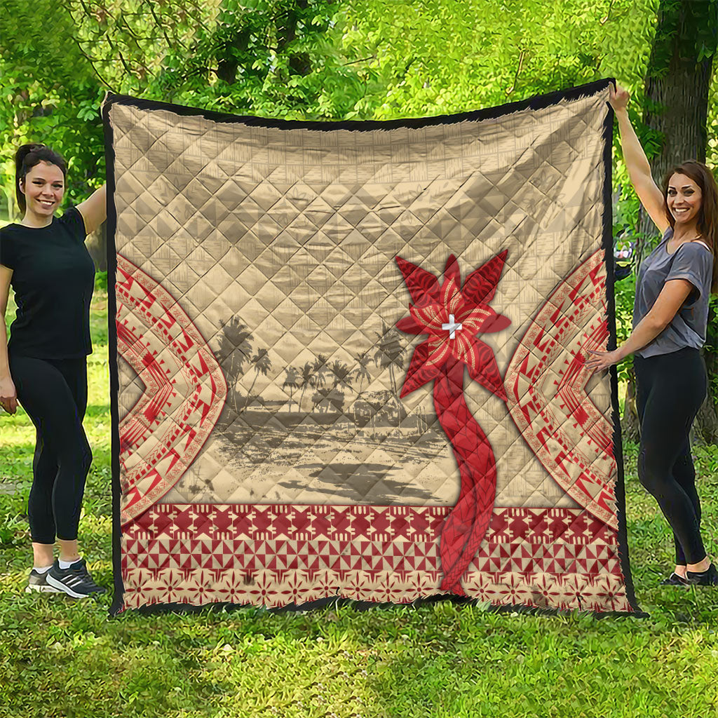 Tonga Language Week Quilt Tribal Cross Ngatu Floral Pattern DT05 - Polynesian Pride
