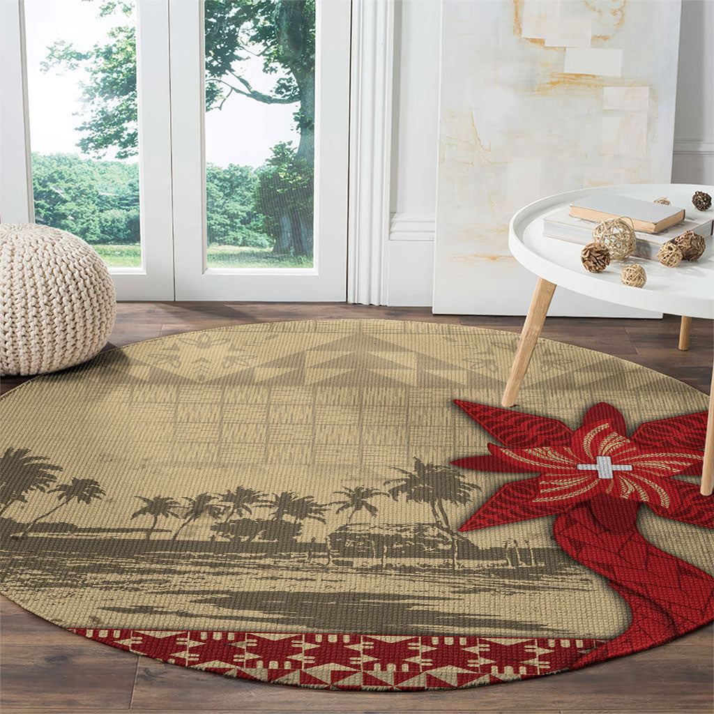 Tonga Language Week Round Carpet Tribal Cross Ngatu Floral Pattern DT05 - Polynesian Pride